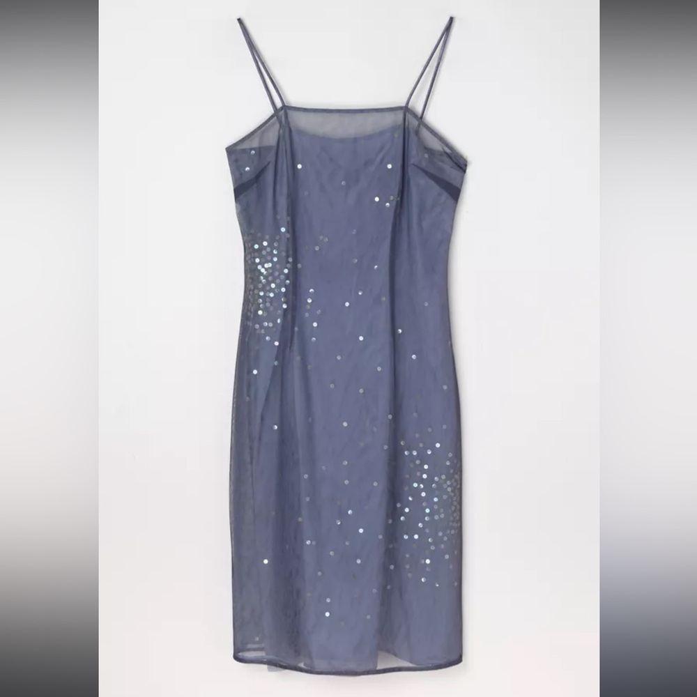 Vintage Y2K Slate Blue Layered-Mesh Dress Size 3/4 | Vintage Express Dress